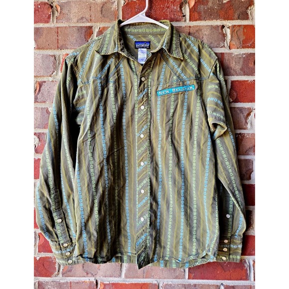 Patagonia Other - Patagonia New Belgium Organic Cotton Snap Button Shirt Mens S Green Blue Striped
